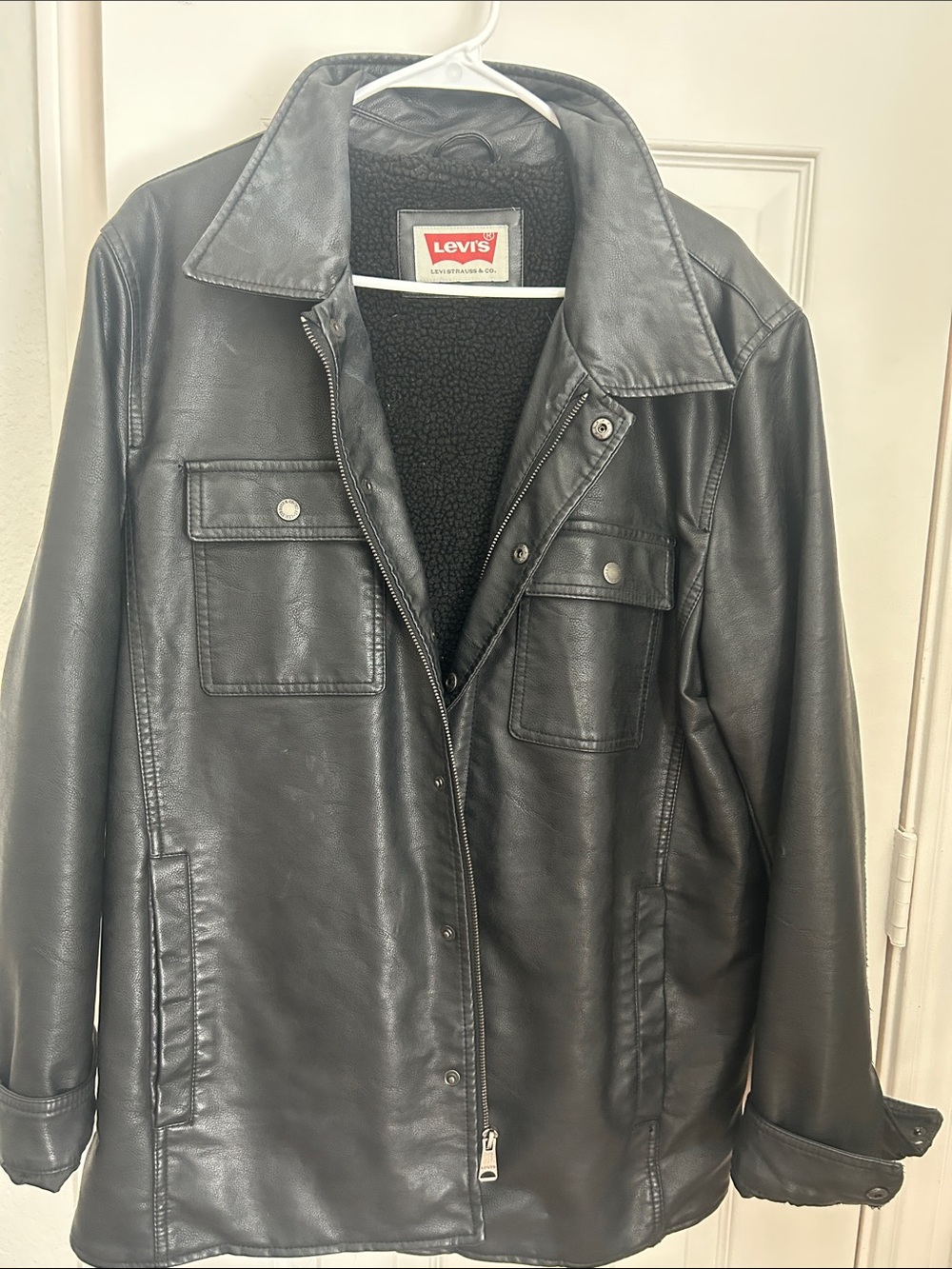 Levi's women’s Black Faux Leather Sherpa-Lined Jacket